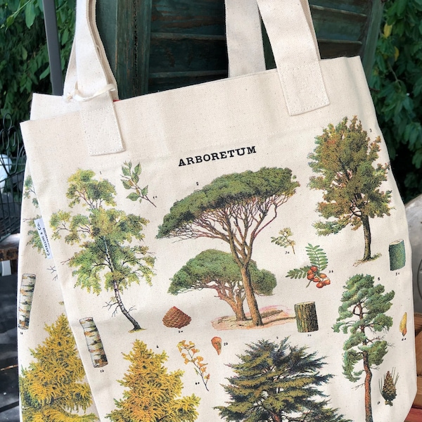 Trees Tote Bag | Arboretum Totebag | Tree Print Vintage | Types of Trees Bag | Canvas Tote Bag | Reusable Bag | Tree Fabric | Tree Tote