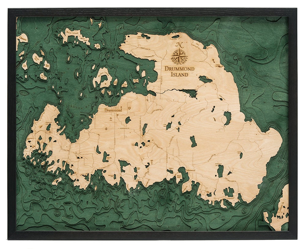 Drummond Island Michigan Map Drummond Island Wood Map Art