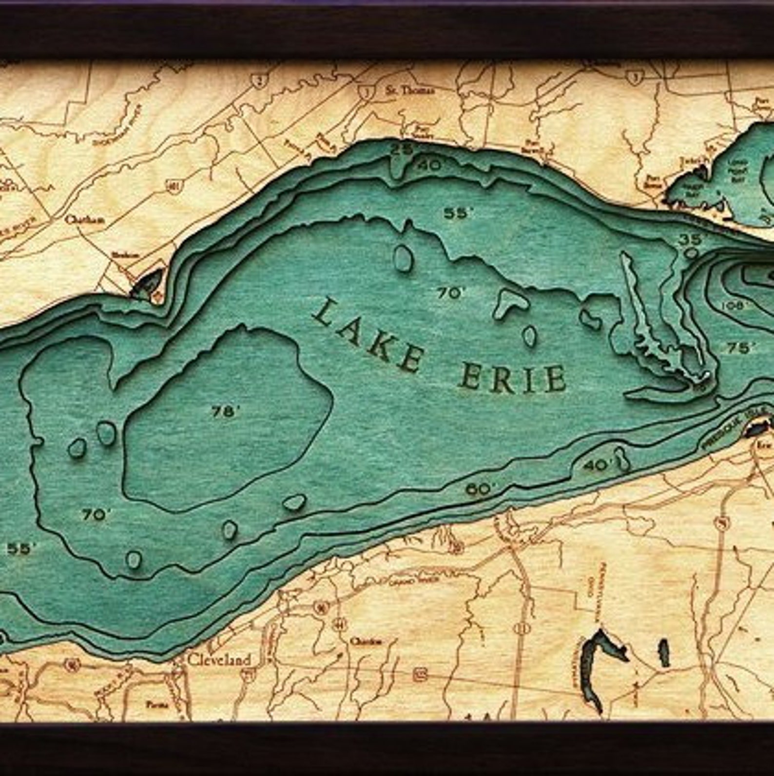 Lake Erie Art Lake Erie Map Lake Erie Wood Chart Lake Etsy