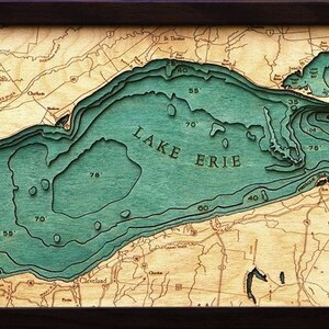 Lake Erie Art Lake Erie Map Lake Erie Wood Chart Lake Erie Topographic