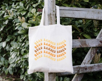 Bolsa Tote para Amantes de Livros em Algodão Natural | Bolsa Tote Laranja para Leitura de Livros Proibidos | Presente para Leitores | Presente para Autores