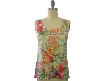 Tropical Floral Burnout Tank Tunic, Hawaiian Print, Made in USA