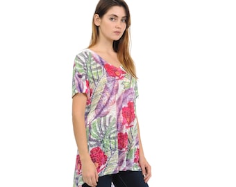 Hawaii Print Rayon Blend Tunic, Tropical Lightweight Top, Made in USA