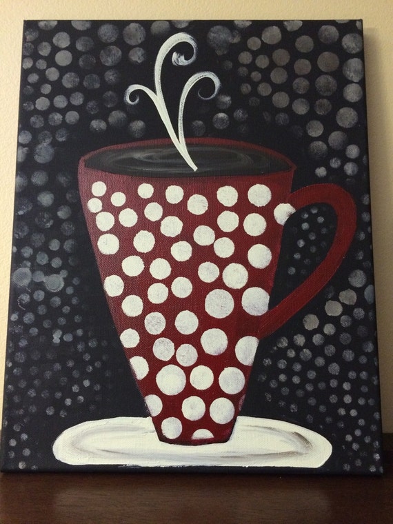 Items similar to Whimsical coffee cup, coffee art, kitchen decor