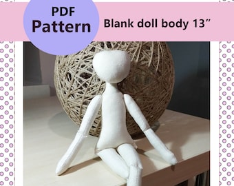 Stoffen pop patroon 13" PDF lappenpop patroon ZONDER BESCHRIJVING Poppenlichaam patroon Kerst lappenpop patronen, Poppenlichaam Zachte pop patroon