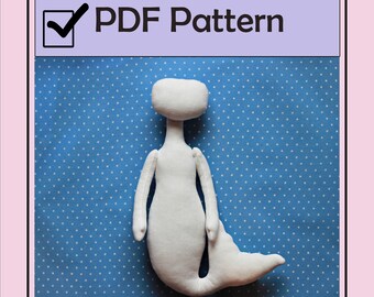 Mermaid body pattern 9.1" PDF rag doll patterns, Soft Doll Pattern, Cloth Doll Pattern, Mermaid diy. Easter gift.