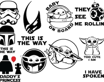 Star Wars Mandalorian Baby Yoda paquete Svg, Png, Dxf, Eps