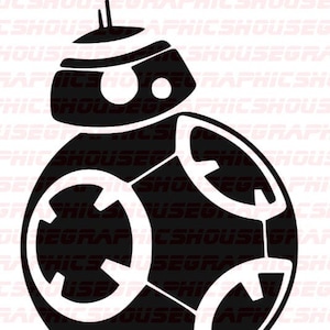 May include: Black and white silhouette of a robot character with a dome-shaped head and a round body. The robot has a design of three circles on its body.