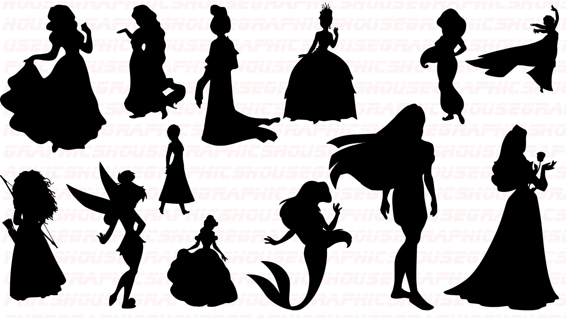 Disney Princess Silhouette pack SVG PNG | Etsy