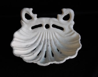 French soap dish/vintage soap dish/cast iron soap dish/white lacquered soap dish/metal soap dish