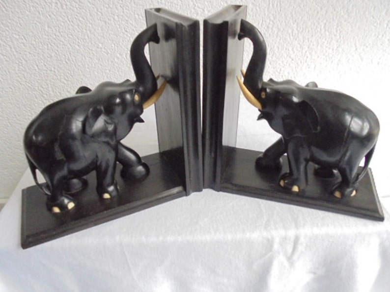 Antique elephant bookends/black ebony with Etsy