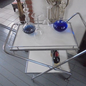 french serving trolley/midcentury folding serving trolley/chrome tea trolley/tea trolley/vintage serving trolley on wheels