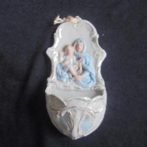 French water font/antique holy water font/ biscuit angel/wall hanger/gothic wall decor/antique whey water barrel/holy  font/baptismal font