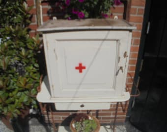 large vintage decorative cabinet / medicine cabinet / bathroom cabinet / kitcchen / art deco  case / vintage cabinet with red cross