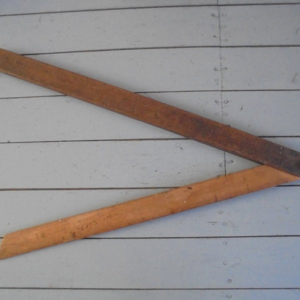 the French angle, large, French, vintage protractor made out of oak wood sign/ruler