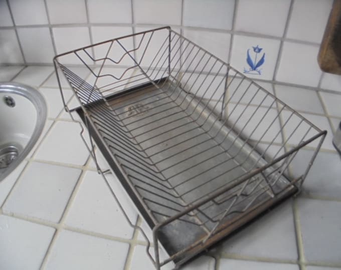 French Vintage Dish Rack With Drip Tray, Wire Rack, Kitchen Equipment ...
