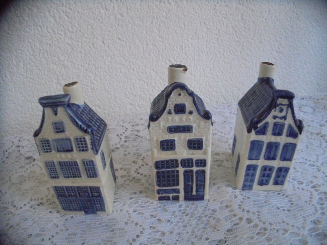 3 Vintage Klm Houses/ Klm Delft Blue Houses/rijnbende Gin Houses/delft