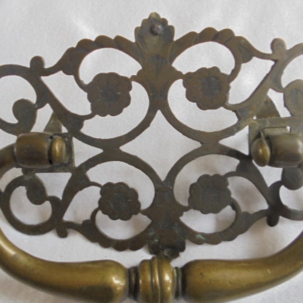 vintage bronzen handgreep/zware bronzen handgreep met sleutel plaat