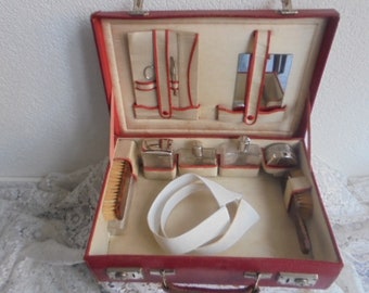 vintage frans reis koffertje art deco manicure set-manicure koffer 1920/parfum flesjes//mirror/poeder doos