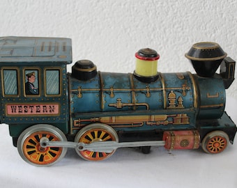 tin train/tin locomotive/Japanese train ca 1950/tin toys/antique toys