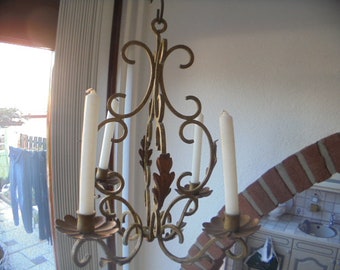 large French bronze chandelier with chain/hang candlestick/candlestick for 6 candles/candle chandelier/patina chandelier