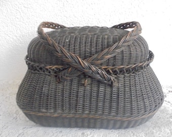 Hermosa cesta de viaje de mimbre francés antiguo grande/cesta de huevos-cesta de carro-ca 1800/cesta de viaje francesa