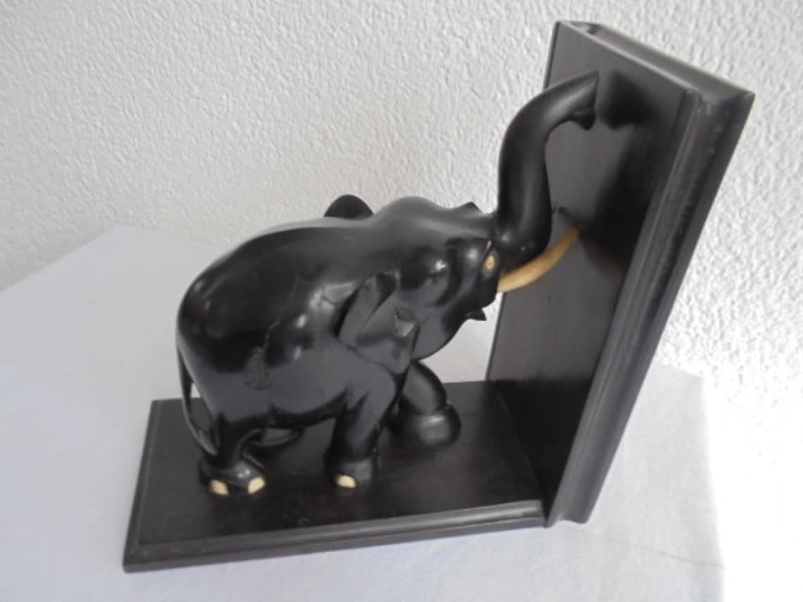 Antique elephant bookends/black ebony with Etsy