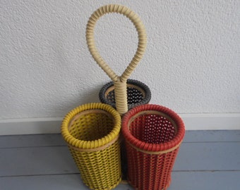 rare midcentury bottle basket/retro bottle rack/bottle basket 1960s/picnic basket/vintage bottle basket /60s