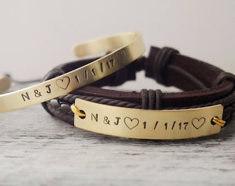 Personalized Couple Bracelet Custom Couples Anniversary Gift For Boyfriend Hand Stamped