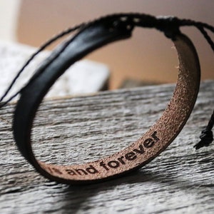 Secret message Bracelets, Mens inside Leather Bracelets, Black Leather engraved, Gift for Men, Gift For Him, Personalized Leather Bracelet image 1
