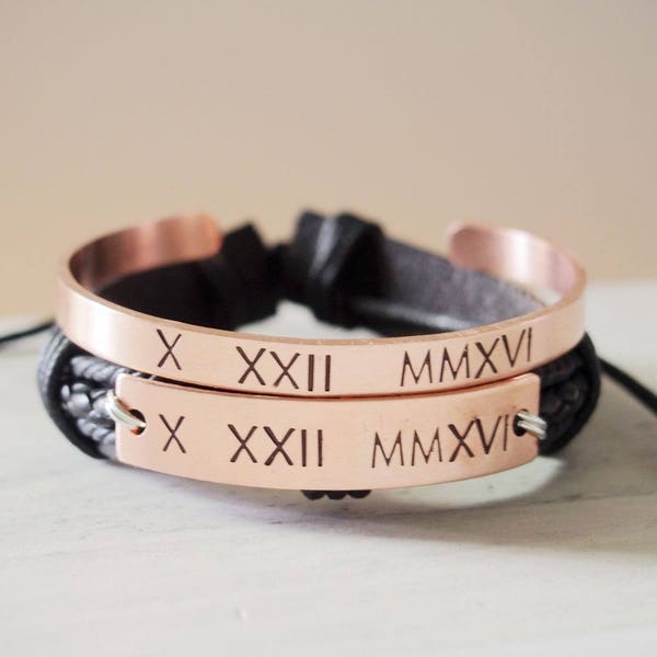 Matching bracelets, matching bracelets for couples gifts, couple bracelets, Roman numeral, anniversary gift for boyfriend girlfriend