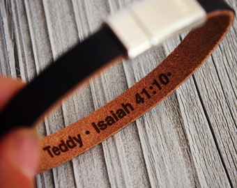 Bible Verses/ Personalized Leather bracelet, inside message Bracelet, Secret text leather bracelet, Personalized bracelets, men Leather gift