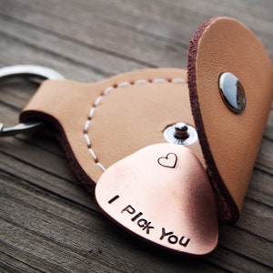 I Pick you Dad/ Leather Guitar Pick case, men Gift, Guitar Pick Holder, Guitar pick, music lover keychain, husband, Grandpa, Gift for him