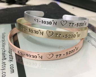 Personalized bracelet, Personalized cuffs, bracelet for her, coordinate bracelet, location bracelet, gps bracelet, personalized gift for her