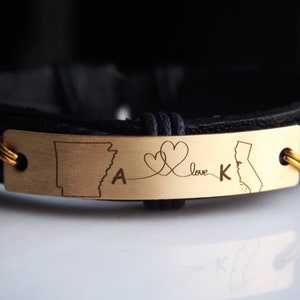 Langstrecken-Beziehungs-Armband, Karte Zustands-Armband für Freundgeschenk, Paar-Initialen, His ihrs, bester Freund, Langstrecken-Geschenk