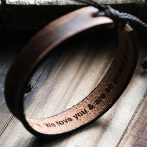 Secret message Bracelets, Mens Leather Bracelets, Tan Leather engraved, Gift for Boyfriend, Gift For Him, Personalized Leather Bracelet