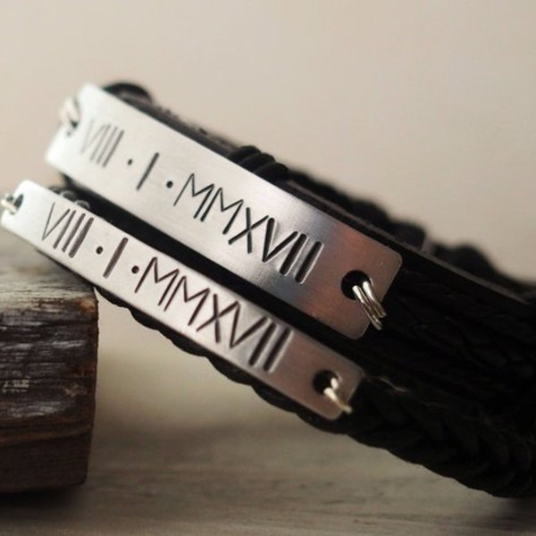 Cadeau anniversaire 10 ans, Bracelet Couples en cuir Bracelets couple or bracelet en chiffres romains hommes, mari et femme, ses bracelets