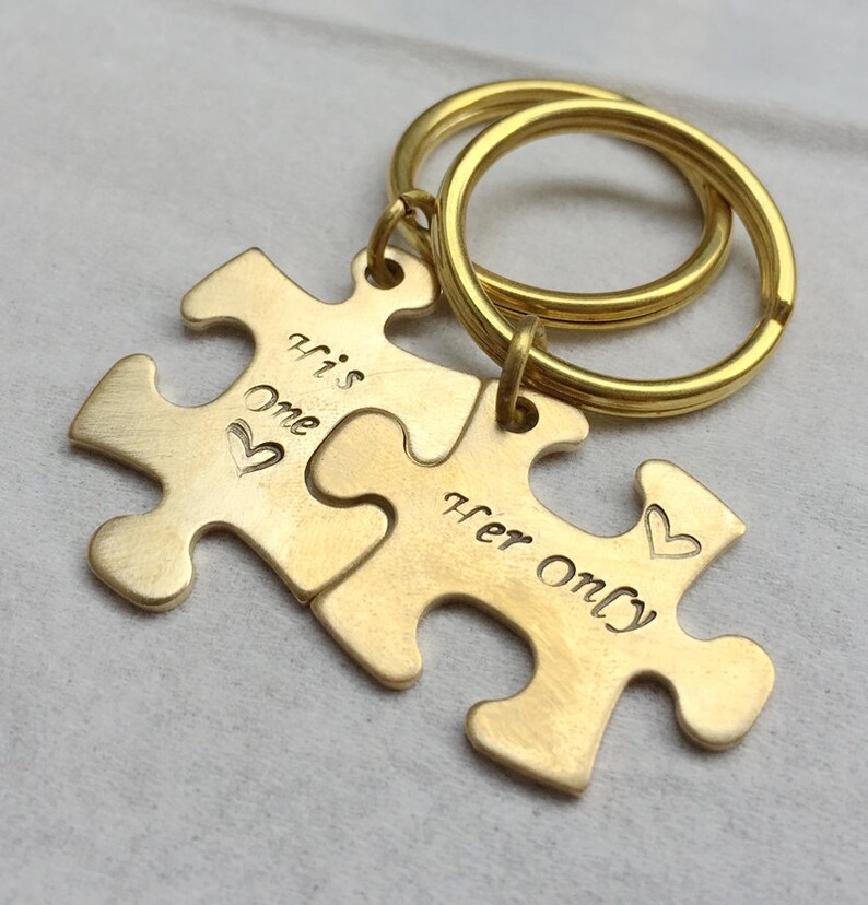 Personalized Keychain Custom Puzzle Keychain His One Her Etsy