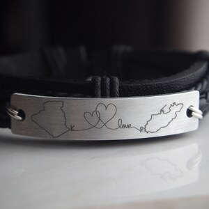 Karte Zustand Armband, Freund Geschenk, Fernbeziehung Armband, Paar Initialen, His ihrs, Bester Freund, Langstrecken Geschenk für ihn