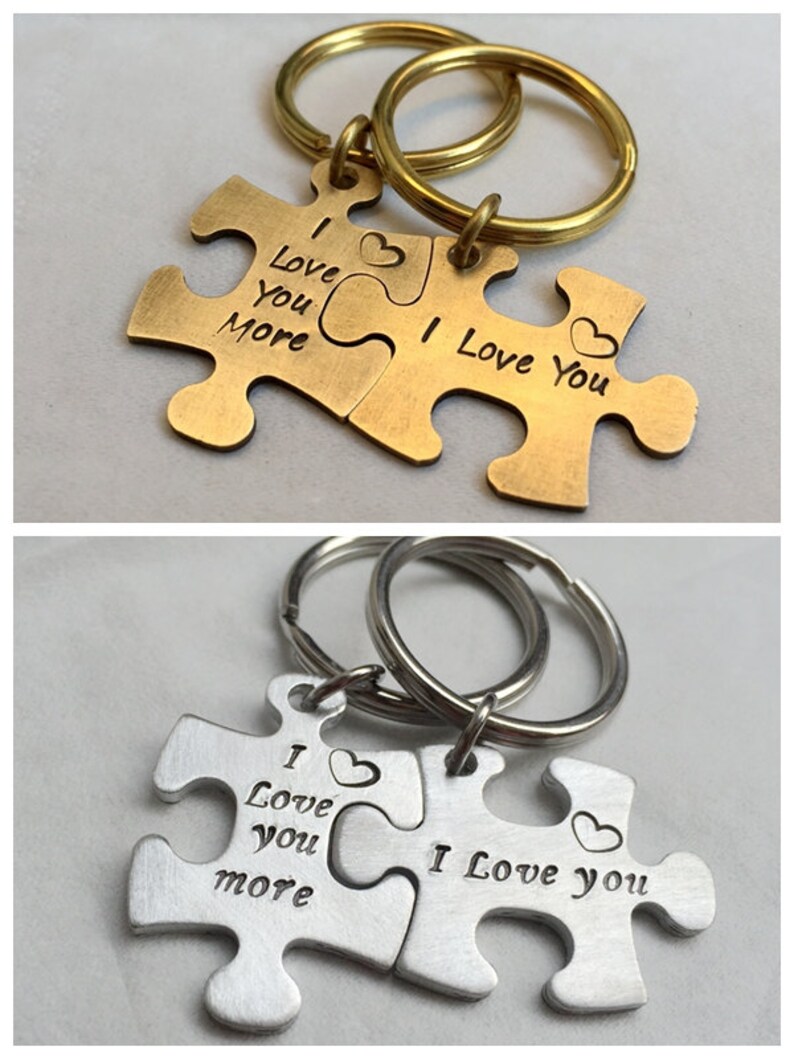 Couples Gift Set Silver Puzzle Piece Keychain Set Silver Etsy