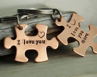 couples gift set Silver Puzzle piece keychain set, Silver puzzle piece jewewlry couples, puzzle keychain, puzzle keychain gift for couples