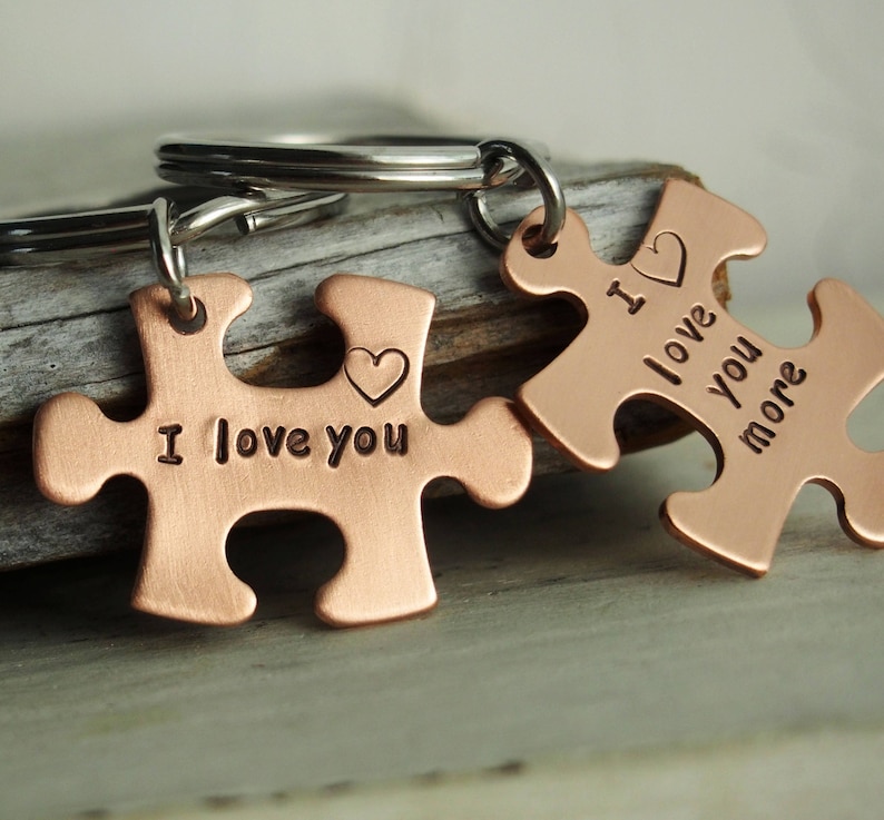 Couples Gift Set Silver Puzzle Piece Keychain Set Silver Etsy
