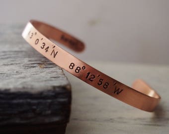 Custom coordinate bracelet rose gold coordinate bracelet hand stamped bracelet for women, personalized bracelet, customized bracelet for her