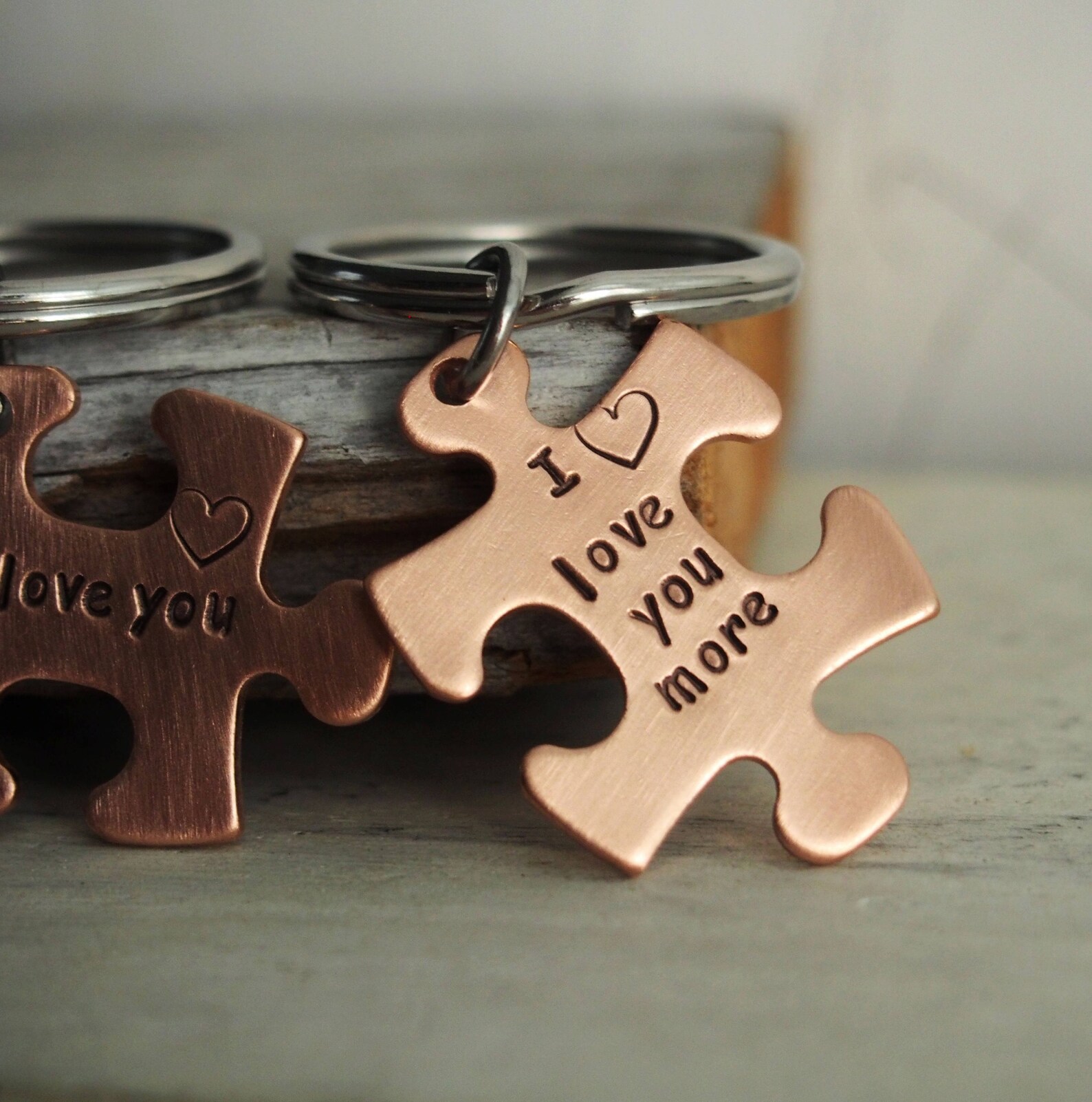 Personalized Keychain Custom Puzzle Keychain His One Her Etsy