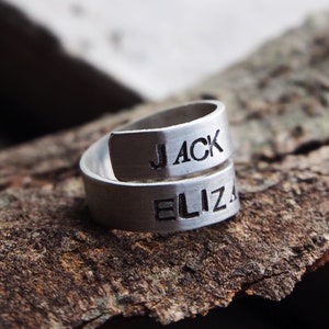 Personalized Wrap Ring, Stamped, Name rings, Gift, Anniversary, Birthday, Memorial, Girlfriend, Best Friend, Sister, Wordwrap, BFF, Spiral