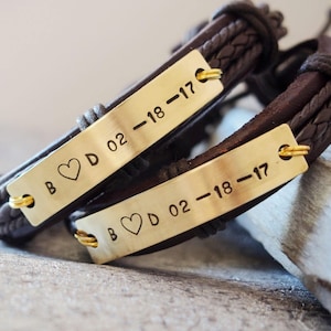 Pulsera personalizada para parejas, juego de pulseras de piel para parejas, Regalos de aniversario para parejas, Pulsera de fecha para parejas, Pulsera para parejas