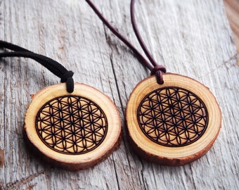 Spiritual symbol necklace, Flower of life Jewelry, flower of life jewelry, wood pendant necklace, wood engraved necklace, spiritual Jewelry