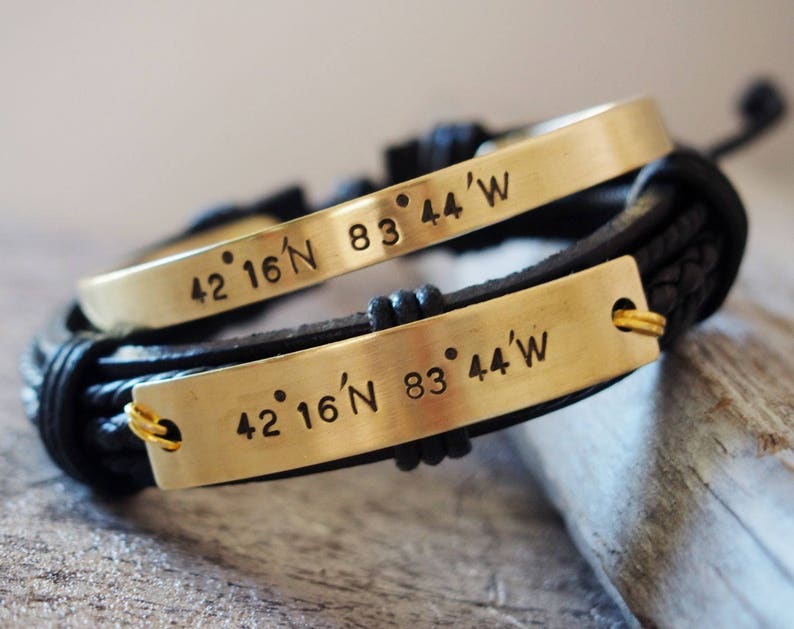 Personalized Couples Bracelets Coordinates Bracelets Boyfriend Etsy