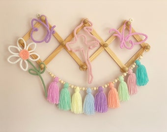 Pastel Rainbow Tassel Garland-Pastel Knit Wire Rainbow-Pastel Let’s Play Sign-Pastel Rainbow Nursery/Bedroom-Pastel Easter Garland