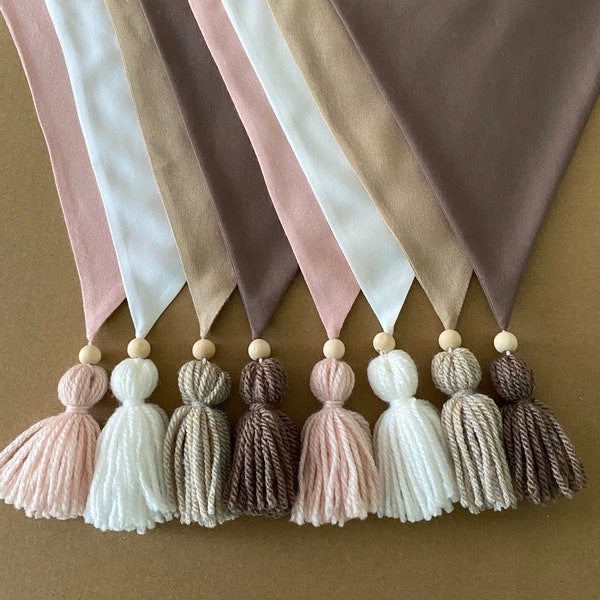 Boho Linen Nursery Bunting-Linen Viscose Flag Banner-Boho Wedding Bunting-Pink/Cream/Sand/Mocha Princess Nursery-Flag Tassel & Bead Bunting